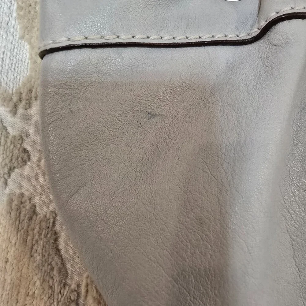 Tignanello Gray Leather Tote Bucket Bag With Striped Interior Double Handles - Picture 9 of 13